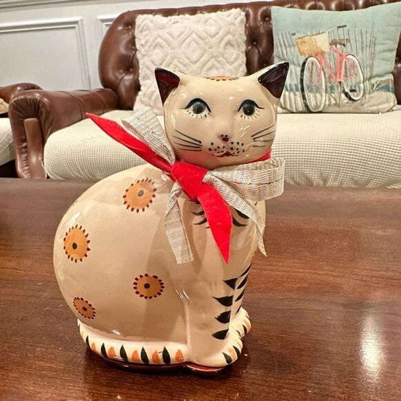 Prestige Place Nesting Ceramic Cat‎ w/Candle Museum of American Folk Art Vintage - Picture 1 of 8